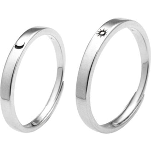 New Adjustable Size Ring Sun Moon Couple Ring Simplicity 925 Silver Opening Rings For Men Women Couple Engagement Jewelry Gift