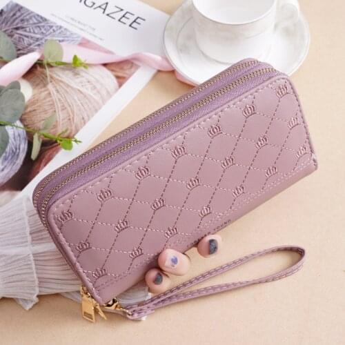New Women Wallet Long Crown Double Zipper Embroidery Thread Ladies Hand Wallet Multi-card Fashion Wild Mobile Phone Bag Wallets