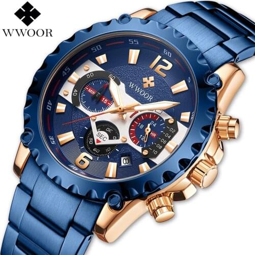 New Men Watches Luxury Brand Chronograph Quartz Watch Men Blue WWOOR Big Luminous Clock Male Sport Wrist Watch Relogio Masculino