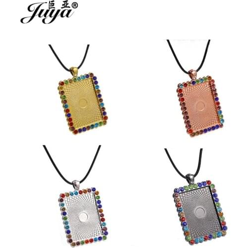 3PCS Pendant Base Colored Zircon Cabochon With 45mm Leather Rope Chain DIY Jewelry Making Pendant Necklace Craft Jewelry Finding