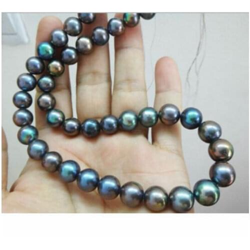 Genuine 9-10mm Multicolor Tahitian Black Pearl Necklace 18Inch 925 silver clasp