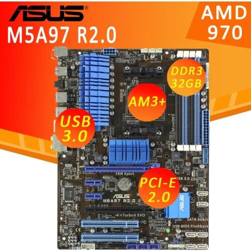 Socket AM3+ Asus M5A97 R2.0 Motherboard DDR3 32GB PCI-E 2.0 AMD AM3+ FX Athlon CrossFireX USB3.0 PCI Desktop AMD 970 Placa-Mãe