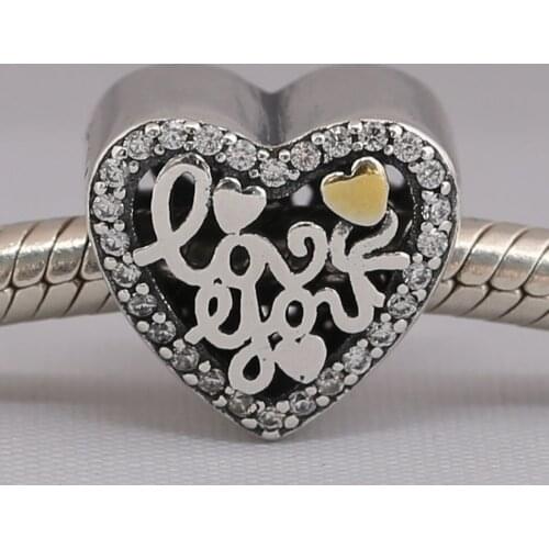 Authentic S925 Bead DIY Jewelry Love Script Charm fit Lady Bracelet Bangle Clear CZ Girl Gift