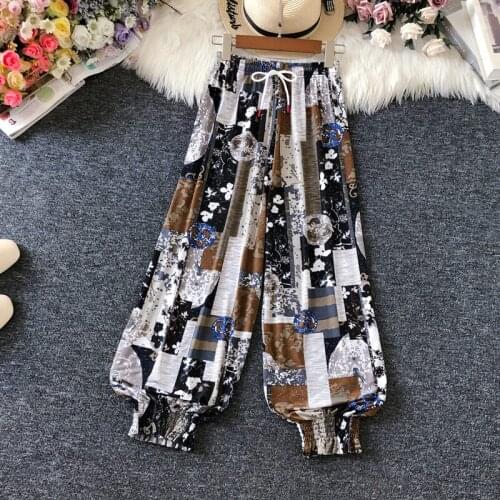 Boho National Wind Beamed Harem Pants 2021 Summer Printed Drape Casual Pants High Waist Nine-Point Trousers Bloomers Women zh902