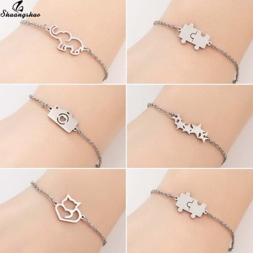 Shuangshuo Cute Stainless Steel Animal Bracelets for Women Fashion Jewelry Elephant Charm Bracelets Femme Engagement Gifts