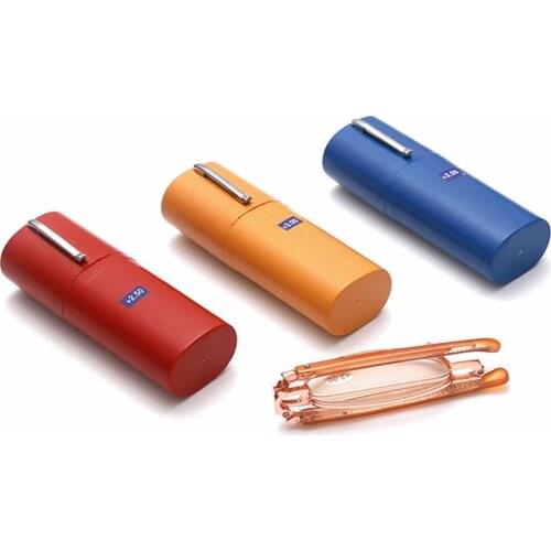 Folding Ultra-small Pen Holder Reading Glasses With Case Diopter +1.0 +1.5 +2.0 +2.5 +3.0 +3.5 +4.0 Hyperopia Eyeglasses