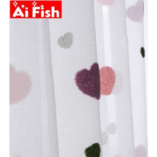 Cartoon Pink Purple Towel Embroidered 3D Ticker Heart Voile Tulle Curtains For Childrens Bedroom Curtains in the room M057 #4