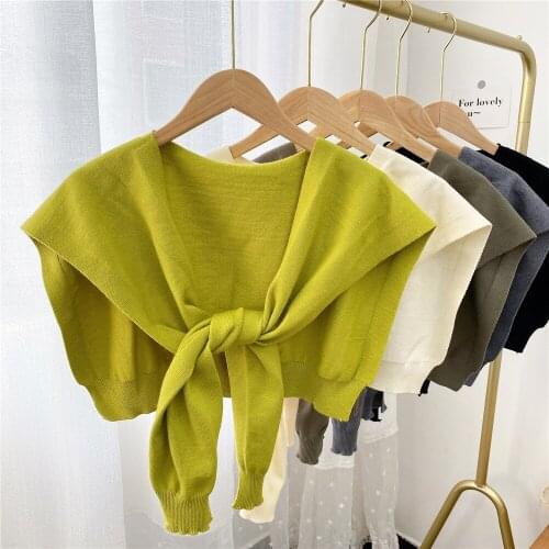 Vintage Women Necklace Detachable Lapel Shirt Knitted False Collar Girls Tie Neckwear Nep Kraagie Fake Collars Solid Color Cape