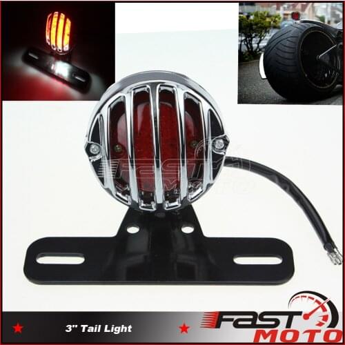 Cafe Racer Motorcycle Vintage 3 Wire Brake Lamp Daytime Running Light License Lighting Taillight Chrome 12V LED Stop Ilumination