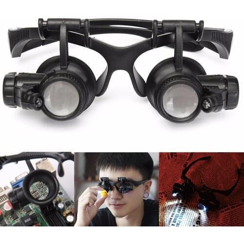 Xinxiang 10X 15X 20X 25X LED Magnifier Double Eye Glasses Loupe Lens Jeweler Watch Repair 4X Magnifier Measurement Tools
