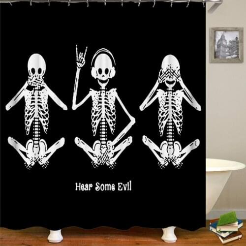 Bathroom Curtain Funny Skull Decoration Waterproof Polyester Shower Curtain Skull Black Bath Screen