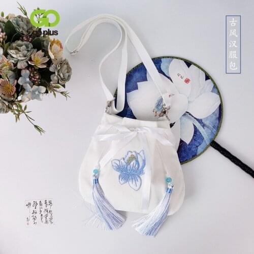 GOPLUS Lotus Embroidery Han Dress Bag Cross Bag Chinese Romantic Su Bag Ancient Purse Matched with Ancient Dress Woman Bag