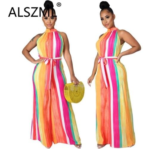 Women O Neck Striped Print Romper Summer Sleeveless Casual Sexy Jumpsuit Ladies Playsuits