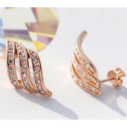 Womens earrings Fashion hot plated rose gold and Anti-crystal stud earrings three rows of female ear jewelry серьги 50