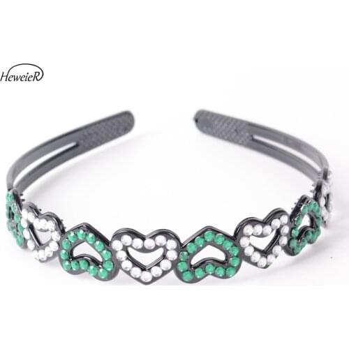 Women Ladies Casual Plastic Hollow Heart-Shaped Hair Hoop Headband Crystal Rhinestone Hairband Headdress Hair Pieces Accessories