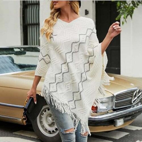 2021 Autumn Striped Poncho Women Loose Knitted Sweater Pullover Women V Neck Long Sweater Ladies Knitwear