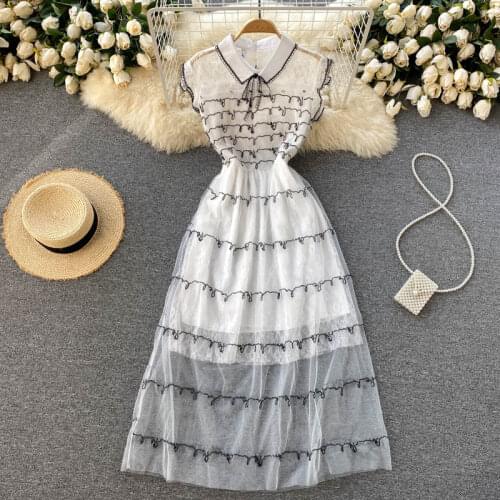 Korobov Vintage A-Line Chiffon Dress 2021 Summer New Turn-Down Collar Sleeveless Women Dress Korean Sweet Chic Striped Dresses