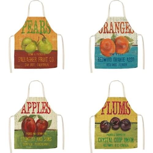 1Pcs Kitchen Apron Retro Fruit Cherry Orange Printed Sleeveless Cotton Linen Aprons for Men Women Home Cleaning Tools 55*68cm