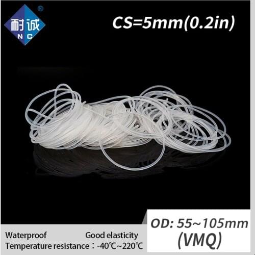 1PCS/lot Silicone rubber oring VMQ CS 5mm OD55/60/65/70/75/80/85/90/95/100/105mm O Ring Gasket Silicone O-ring waterproof