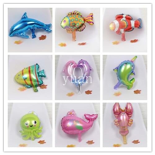 10/15Pcs Mini Sea Animal Aluminum Balloon Theme Party Hippocampal Octopus Dolphins Shark Whale Lobster Starfish Party Decoration