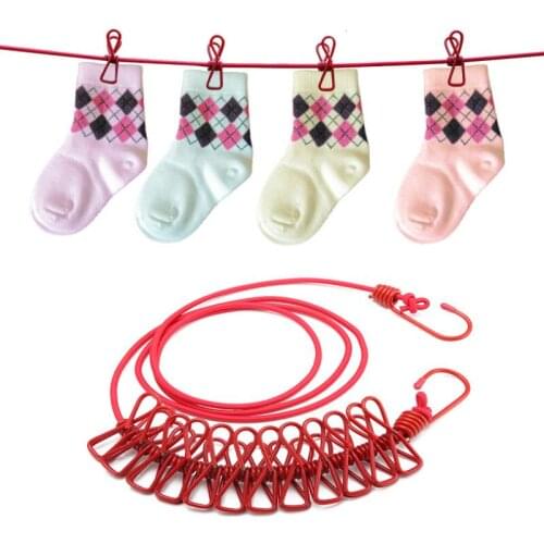185CM Durable Outdoor Portable Windproof Elastic Clothesline 12PC Clips Hanger Drying Clothes Hanging Rope LX8818