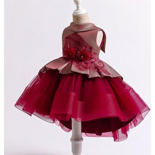 2021 summer new girls party gown 18Months - 8Years applique child wedding/Birthday clothes pettiskirt mesh cake princess dresses