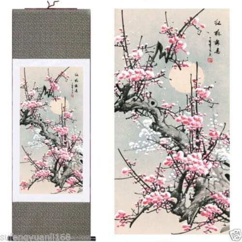 40"Chinese SuZhou Silk Art Winter Plum Blossom Decoration Scroll Painting family wall decorations