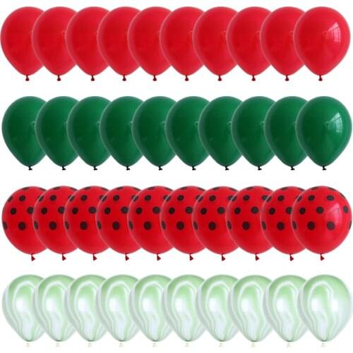 40pcs Red Watermelon Inspired Latex Balloons Green Agate and Red Polka Dot Balloon Summer Birthday Party Decorations Air Globos