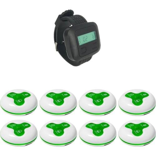 JINGLE BELLS wireless waterproof calling systems 8 call button+1 watch pager restaurant guest coaster pagers for hotel cafe