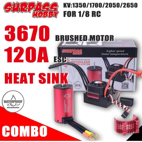 Surpass Hobby KK ESC Brushless Motor 3670 1350 1700 2650 KV with Waterproof 120A ESC Heat Sink for 1/10 RC Car Tamiya Redcat