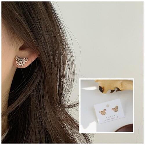 Shining Stud Earrings Cute Mouse Earrings Women Sweet Girls Crystal Zircon Earrings Handmade High Quality Children