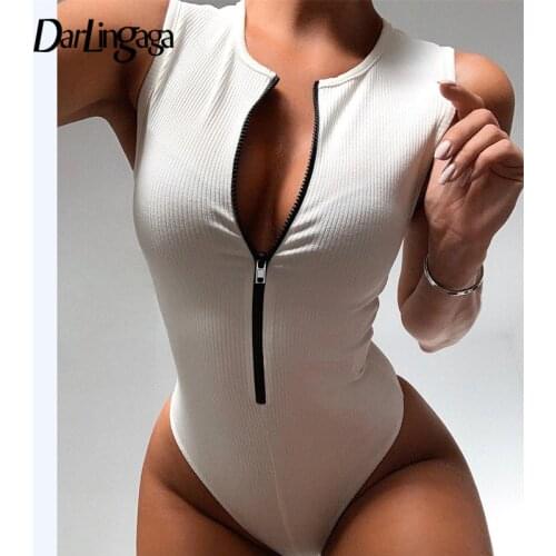 Darlingaga Zipper Skinny Tank Sexy Bodysuit Women Fashion Bodycon Body Basic Top Sleeveless Summer Bodysuits Jumpsuit One Piece