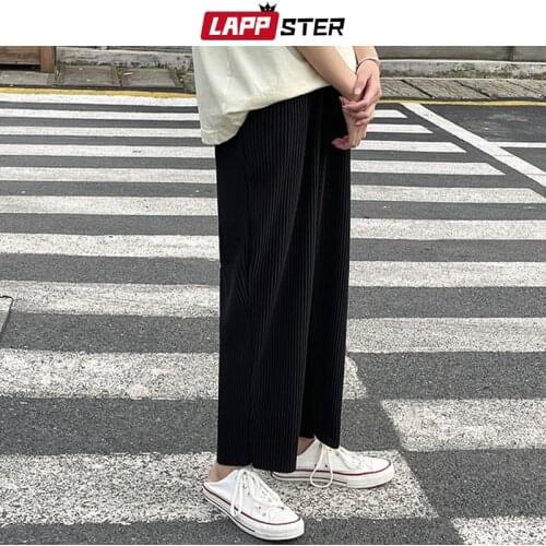 LAPPSTER Men Harajuku Solid Harem Pants 2021 Summer Mens Black Streetwear Korean Fashion Sweatpants Male Vintage Joggers Pants