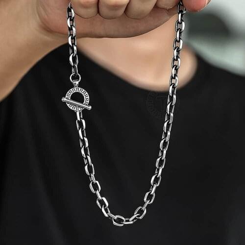 Fashion 6mm Mens Necklace Rolo Cable Link Chain Gunmetal Stainless Steel For Men Women Jewelry Gift Toggle Clasp TNS006A