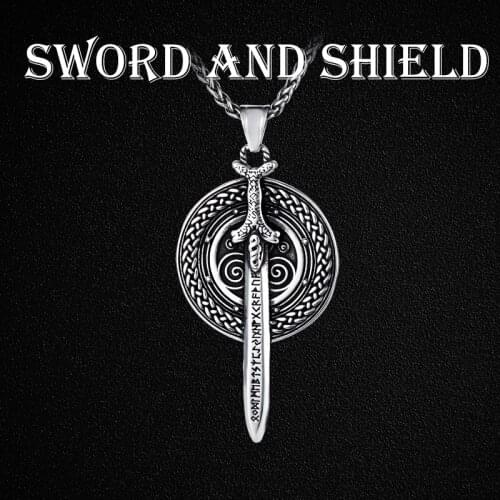 Viking warrior Sword shield man pendant chain fashion accessories long pendant accessories manufacturers direct