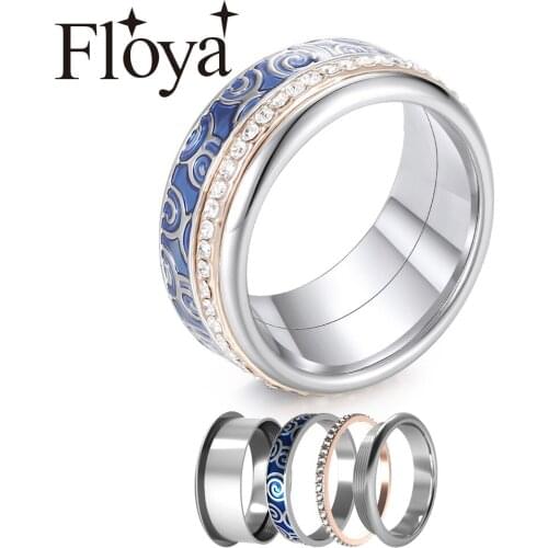 Floya Promise Zircon Ring Wedding Band Women Spinner Fashion Jewelry Engagement Filled Rings Mutilayer Female