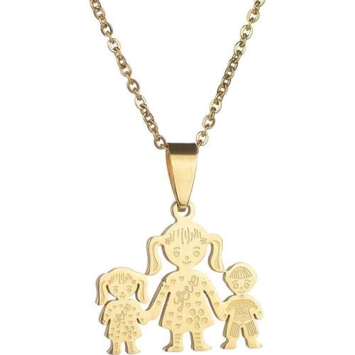 HC Fashion Stainless Steel Necklace Mama Family Necklace Jewelry Silver Color Love Boy Girl Pendant Choker Necklace Women Gift F