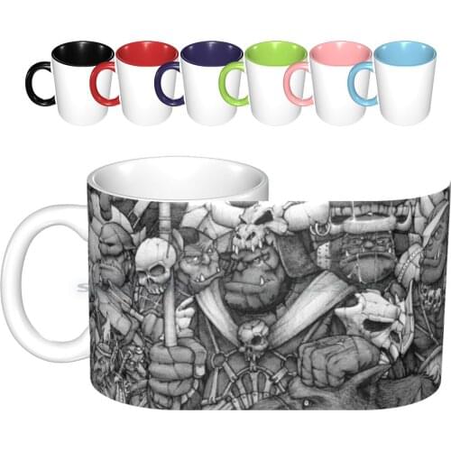 Orc Army Ceramic Mugs Coffee Cups Milk Tea Mug Black White Orc Army Goblin Wolf Spear Troll Creative Trending Vintage Gift