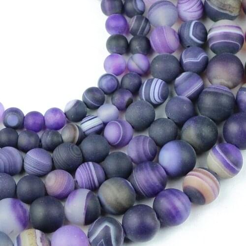 YHBZRET Purple matte Stripe Carnelian Natural Stone Spacer Round Loose bead For Jewelry Making 6/8/10MM bracelet accessories DIY