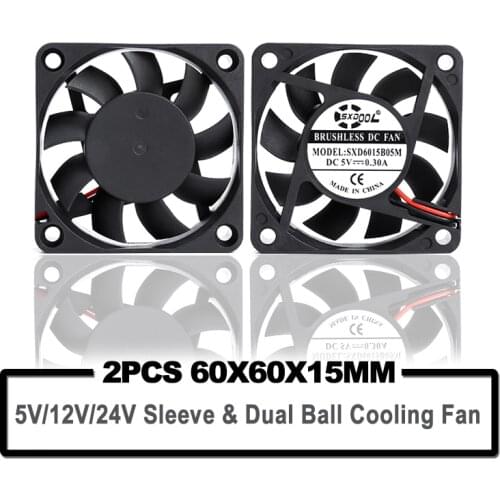 2PCS SXDOOL 60mm 6015 5V 12V 24V Brushless 2PIN DC Cooler Fan 60x60x15mm 6015 6cm For Computer PC CPU Case Cooling