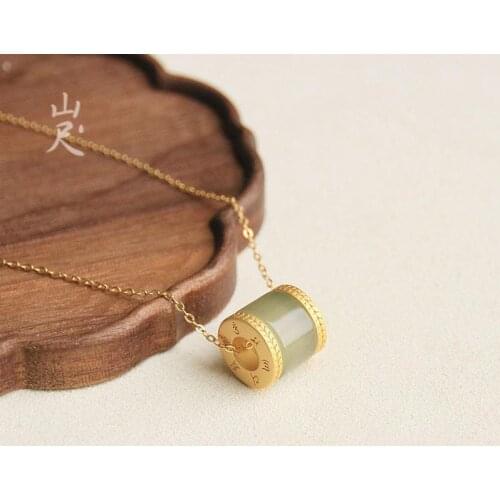 Qinyao Natural Hetian Jade Lulutong Pendant S925 Sterling Silver Jade Necklace Simple Lucky Gift for Elders