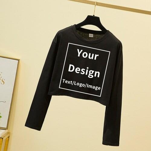 Summer Women Long Sleeve Crop T-shirts Diy Your Own Design Customized Logo/Picture for Women Casual Cotton O-neck Cropped Tops