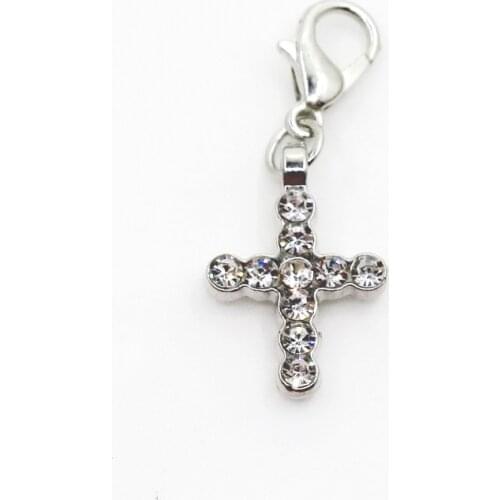 Hot Selling 10pcs/lot Crosses Crystal Dangle Charms Lobster Clasp DIY Bracelet Necklace Pendants Jewelry Hanging Charms