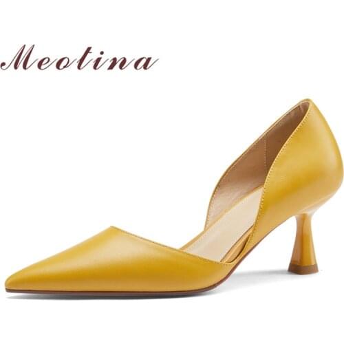 Meotina Women Kid Suede High Heel Pumps Pointed Toe Shallow Office Shoes Real Leather Thin Heels Footwear Black Spring New 40