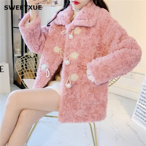 SWEETXUE Cute Kawaii Jacket Winter Horn Buckle Lamb Wool Padded Short Coat Outerwear