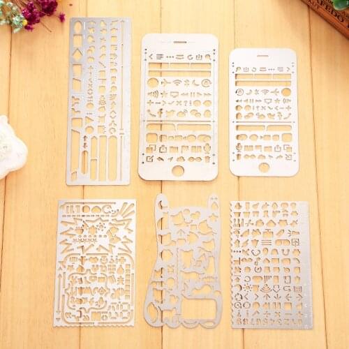 Multifunctional Stainless Steel Hollow Ruler Cat Geometric Figure Drawing Stencils Templates Ruler DIY Tool Office Stationery