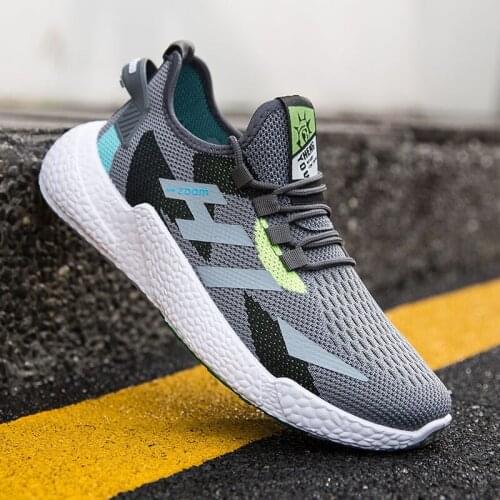 Mesh fly woven mens fashion casual shoes 2021 summer new mens shoes lace-up breathable running sports shoes men