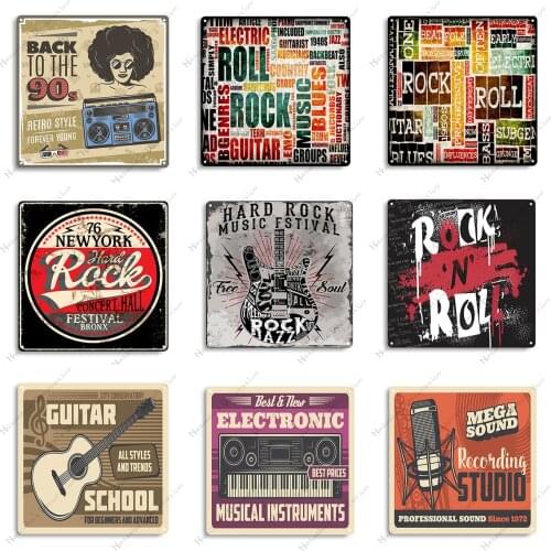 Music Metal Signs Poster Rock And Roll Vintage Poster Musical instrument Metal Plate Club Pub Bar Home Wall Decor Signs