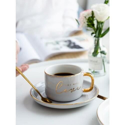 Modern Luxury Small Cup And Saucer Set European Hot Drink Tea Travel Coffee Cup Porcelain Taza Espresso Home Drinkware QJJ60BYD