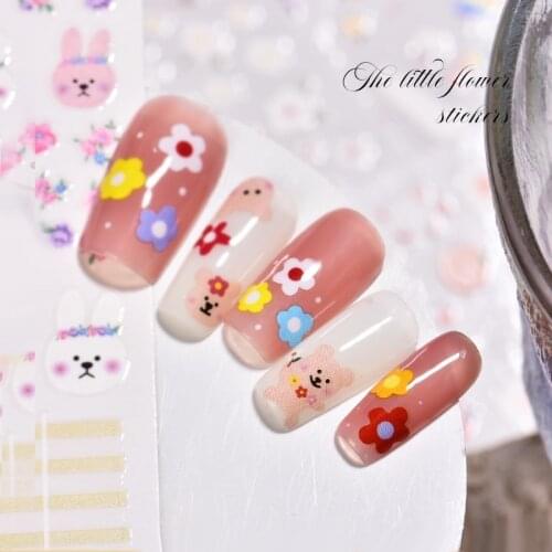 Cute Flower Animal Stickers Decals Rabbit Nail Art Decorations Foil For Manicure Bear Sunflower Smile Nail Sticker Designer